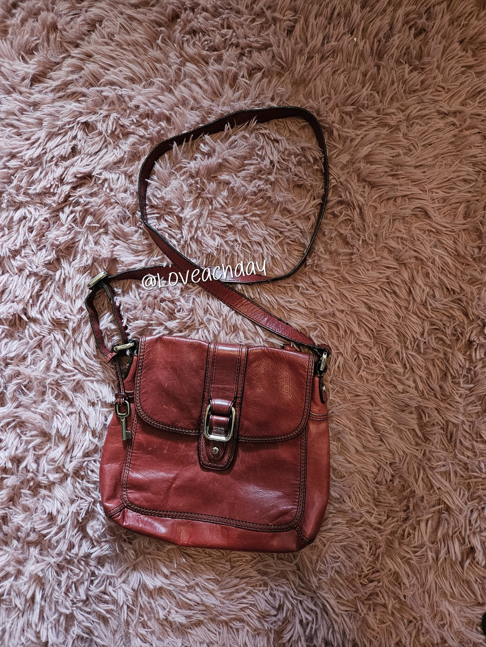 ✨️FOSSIL Crosstown Flap Leather Crossbody-Red
